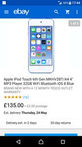 New ipod touch 6th gen 32gb £138 delivered @ ebay tesco direct