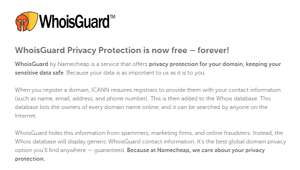 Free WhoisGuard from Namecheap FOREVER