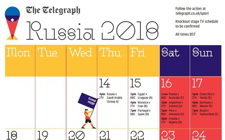 Telegraph printable (pdf) World Cup 2018 schedule