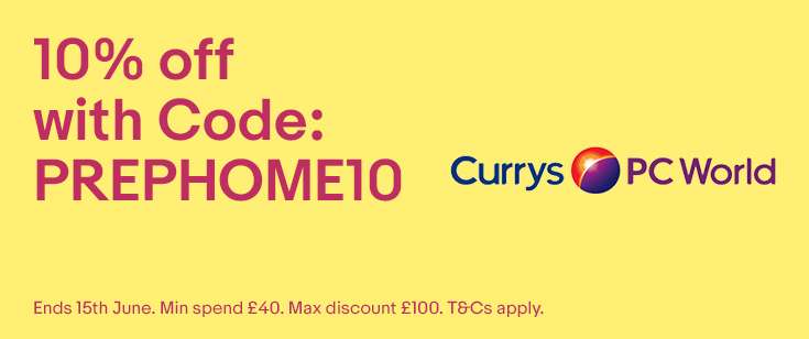 WORKING NOW - 10% off at Currys ebay store and 3 other outlets - Ends 15th June - Min spend £40, Max discount £100