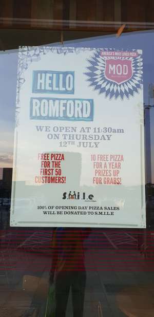 Free Pizza @ MOD Pizza Romford for first 50 customers (on 12th July)