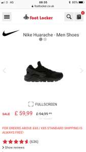 Mens Nike Huarache Black £59.99 on Foot Locker Sale