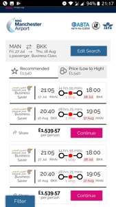 Oman Air Business Class, Manchester - Bangkok, under £1540pp, Mcr Airport Website
