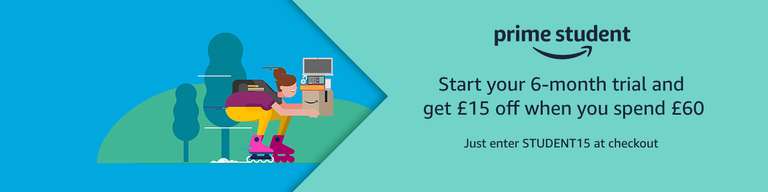 Amazon Prime Student £15 off £60 Promotion From 12:00 BST on Monday 16 July