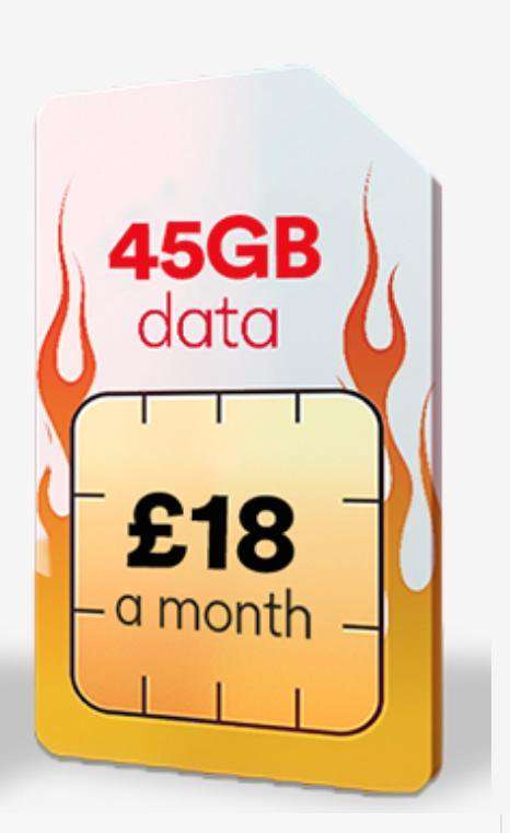 45GB Data 4G - 5,000 minutes & unlimited texts - £18 per month - 12 Month SIMO @ Virgin Mobile