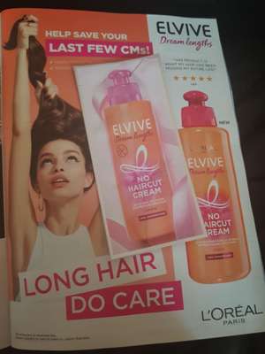 Elvive Dream Lengths- no haircut cream sample found in free Stylist magazine