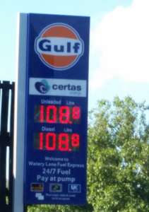 Cheap petrol at Gulf station Watery Lane Birmingham 108.8ppl