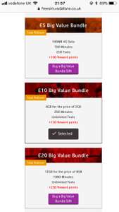 Vodafone payg 3x data on Big value bundles £10 and above