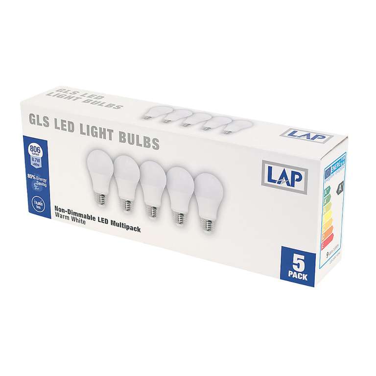 LAP ES GLS LED Light Bulb Warm White - 806LM - 8.7W - 5 Pack £2.99 C&C @ Screwfix