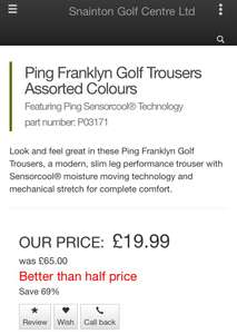 Ping Franklyn Golf Trousers (5 Colours) £19.99 / £22.48 delivered @ Snaiton golf