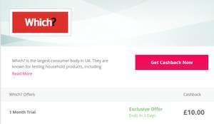 1 month Trial Which? subscription Only £1 - Get £10 Topcashback (NO REFERRALS)