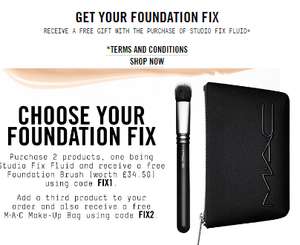 Buy studio fix foundation and 2 other items receive free foundation brush worth £35 and a makeup bag at Mac Cosmetics