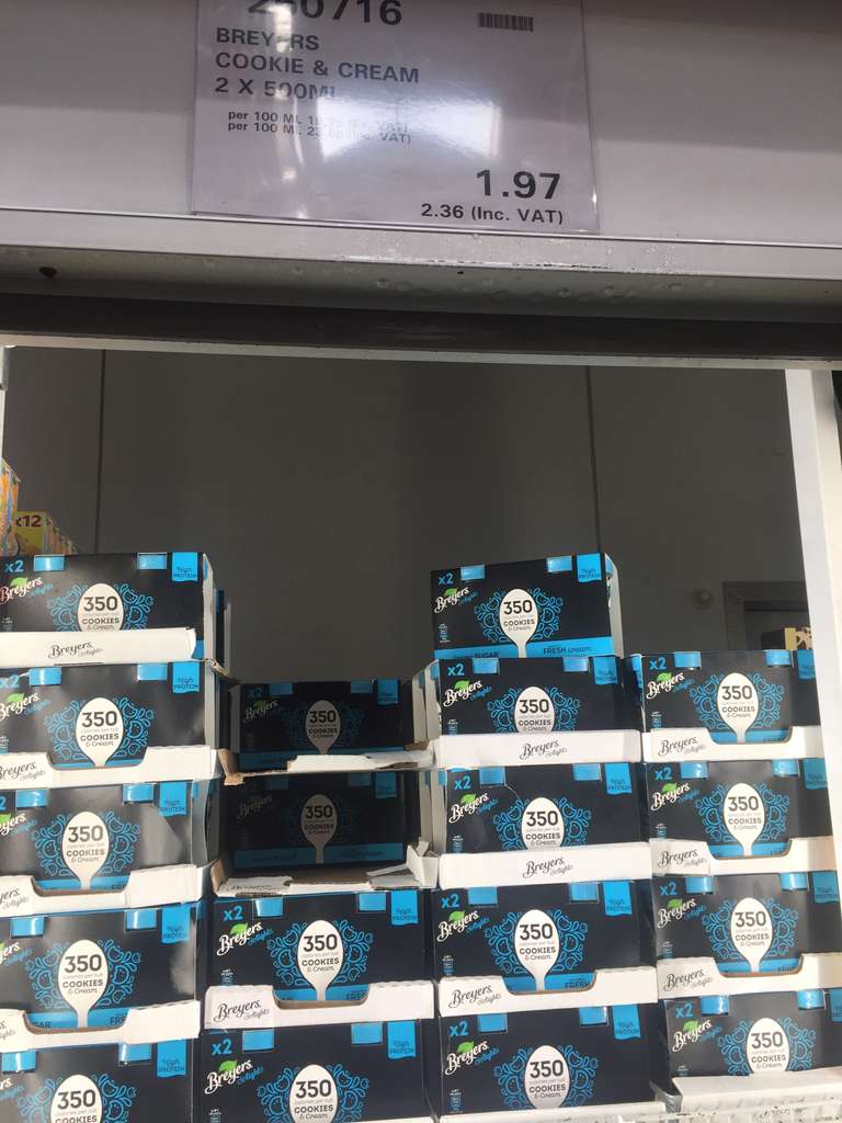 2 pack 500ml breyers delights cookies and cream 350kcal fresh cream ice cream £2.36 at Costco