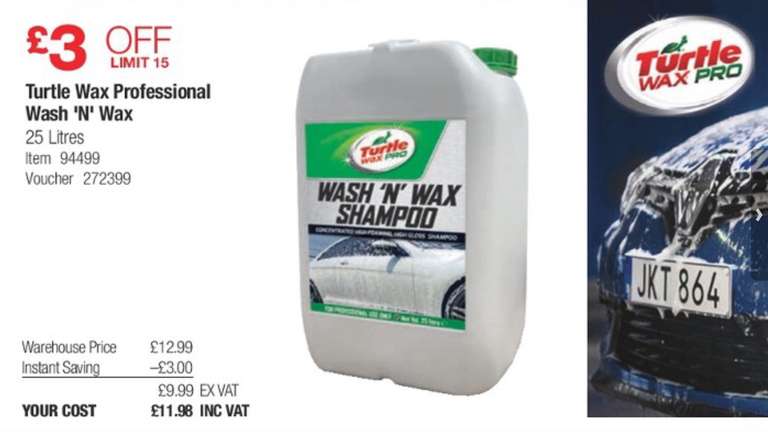 Turtle Wax Professional ‘Wash n Wax’ Shampoo 25 Litres £ 11.98 @ Costco