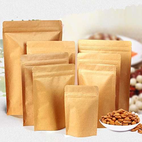 Evergreen Goods 10Pcs Kraft Zip Lock Stand up Bags (90x30x140mm) Pouches with Notch and Matte Window for Bath Salt,Dried Food or Tea - Sold by Evergreen Goods Ltd / Fulfilled by Amazon - £3.85 Prime / £8.34 non-Prime