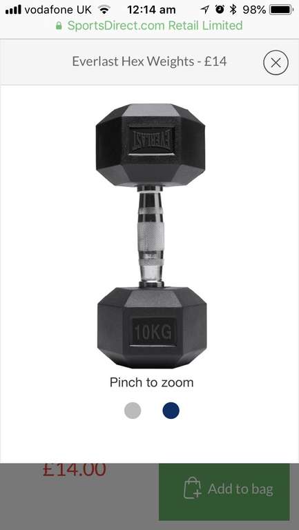 10kg Hex weights £14 each + £4.99 delivery. sportsdirect
