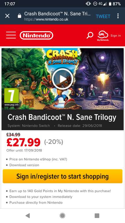 Crash Bandicoot for Nintendo Switch £27.99 (digital download) @ Nintendo eShop