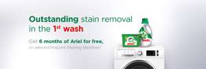 Free 6 months supply of Ariel when you buy selected models Hotpoint Washing  Machine 66 models