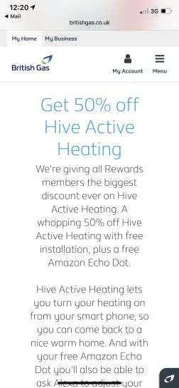 Hive heating free install free amazon echo dot £124.50 at British Gas rewards **NO REFERRAL CODES OR OFFERS**