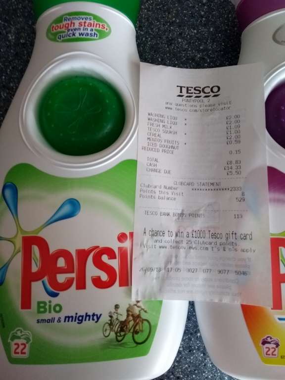 Persil Bio /Colour Liquid 22 wash,  £2.00 @ Tesco Instore