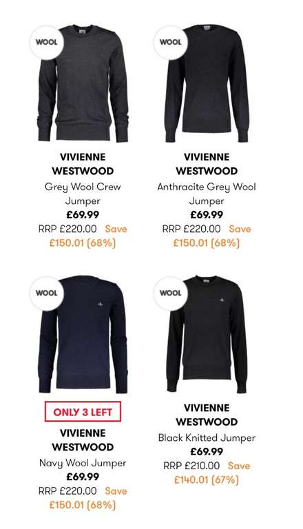 VIVIENNE WESTWOOD wool jumpers £69.99 @ TKMaxx