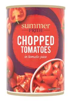 Summer Pride chopped tinned  tomatoes, 400g, 40p each or 4 for a £1 @ Tesco