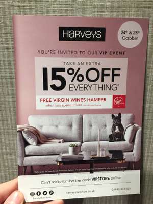Harvey’s Furniture 15% off flash sale.