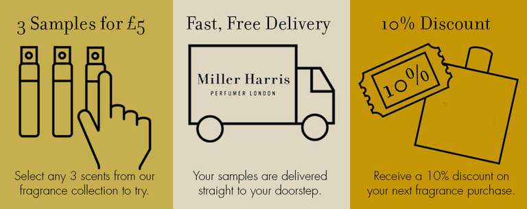 3 Miller Harris fragrance samples with free delivery for just £5