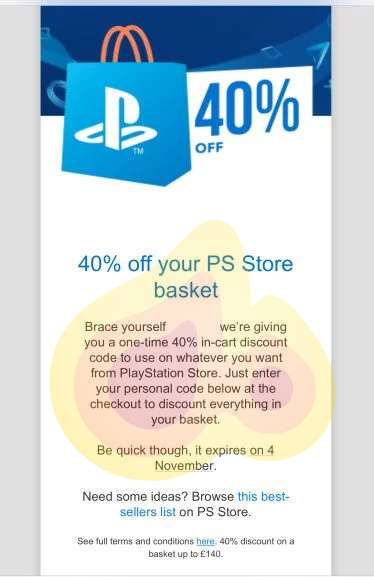 40% off whatever you like on PS Store (check emails for voucher)