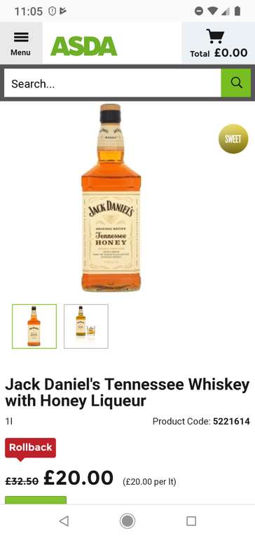 Jack Daniels Honey 1 litre - £20 @ ASDA