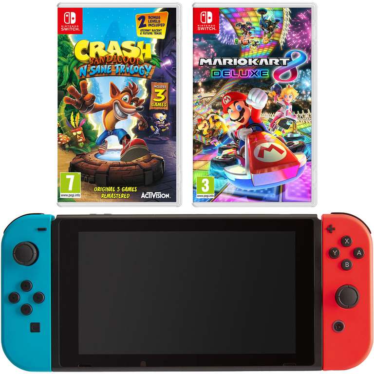 Nintendo Switch Neon Red/Blue w/ Mario Kart 8 Deluxe + Crash Bandicoot £289 w/code (new account) @ AO + PS4, Xbox & Nintendo Deals