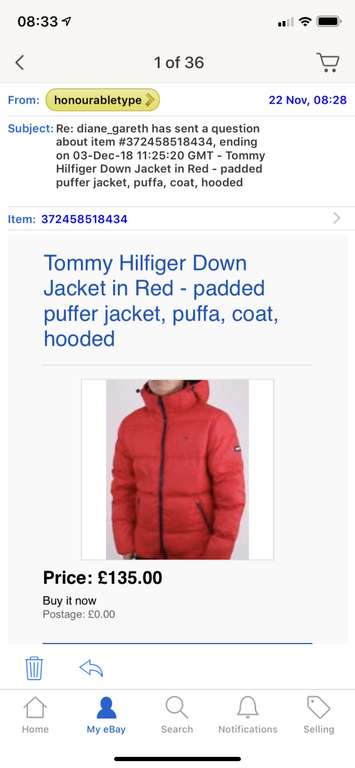 Tommy Hilfiger down jacket red men’s at ebay/80S CASUAL CLASSICS LTD for £135