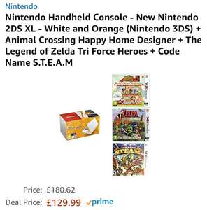 Nintendo Handheld Console - New Nintendo 2DS XL - White and Orange (Nintendo 3DS) + 3 games £129.99 @ Amazon