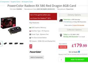 Powercolor RX 580 Red Dragon + 2 free games, free delivery £179.99