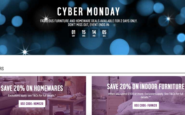 Argos Cyber Monday 20% discount when you spend £100 on Home and Furniture