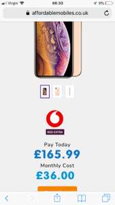 iPhone XS with 100gb data Vodafone at £36pm / 24 mths + £166 Upfront - £1030 @ Affordable Mobiles