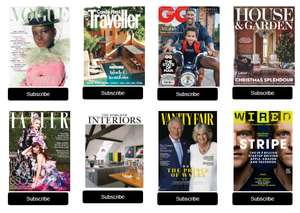 1 Year's Subscription to The World of Interiors,Wired,Vogue,Traveller,GQ,House & Garden,Vanity Fair & Tatler for £19 with Conde Naste