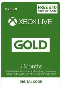 £10 FREE Credit...Xbox Live 3 Month Gold Membership @ Amazon £14.99 (£4.99 with credit or £3.50 students)