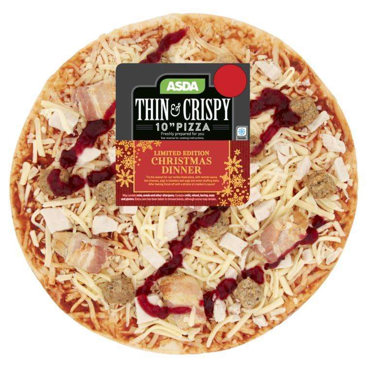 10" thin & crispy turkey feast Christmas dinner pizza with 2 cheeses, pigs in blankets, stuffing & cranberry sauce £2.30 / 14" £3.50 @ Asda