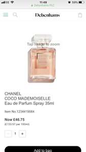 CHANEL COCO MADEMOISELLE Eau de Parfum Spray 35ml at Debenhams for £46.75 (free delivery using code)