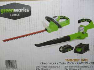 Wyevale Clearance - Greenworks Li Ion Garden twin pack - Hedge Trimmer / Leaf Blower