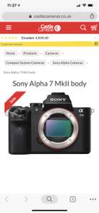 Sony a7 MkII body £1099 / £800 after sony cashback @ Castle Cameras