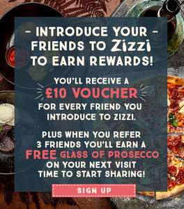"REFER" A friend to zizzi and get £10 gift voucher off £25 spend.