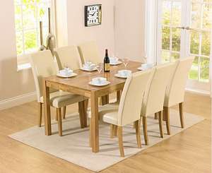 Oxford 150cm Solid Oak Dining Set with Albany Cream Chairs £339 Oak Furniture Superstore