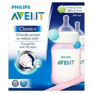 Philips Avent Classic+ 1m+ Pink Feeding Bottle 260ml 9oz 2 Feeding Bottles @ Amazon Add On £5.50