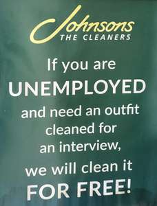 Free suit cleaning @ Johnsons for anyone unemployed going for an interview