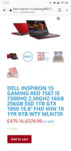 Refurbished + Onsite Warranty - Dell Inspiron 15 Gaming Red - i5HQ,16GB Ram,256SSD, 1TB HDD, GTX 1050 £574.99 @ MCS Technology