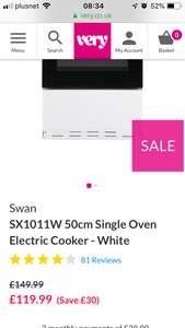 Swan SX1011W 50cm Single Oven Electric Cooker £119.99 + £6.99 del at VERY