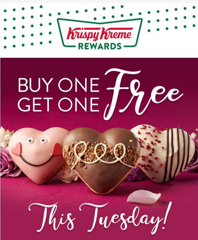 Buy one get one Free on Krispy Kreme Valentines donuts 5th Feb only