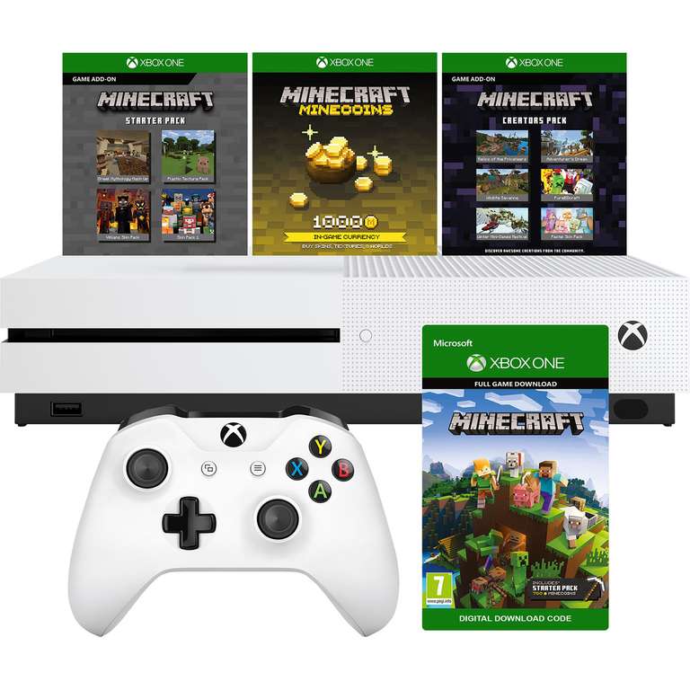 Xbox One S 1TB with Minecraft, Minecraft Starter Pack, Minecraft Creators Pack (Digital Downloads) - White £179 @ AO
